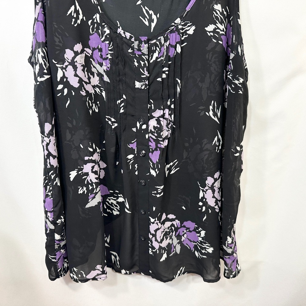 Torrid Plus Size 2X Tank Top Black Purple Floral Chiffon Tulip Back 1695 - Picture 7 of 10